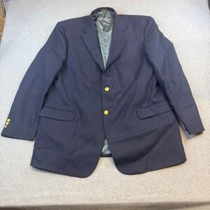 Stafford Mens Navy Blue Gold Button Wool Blend Blazer Jacket Size 48L